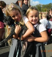 First graders with a doggie