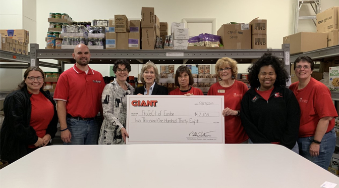 GIANT CUSTOMERS DONATED $2,138 TO PROJECT OF EASTON IN RECOGNITION OF NATIONAL HUNGER ACTION MONTH