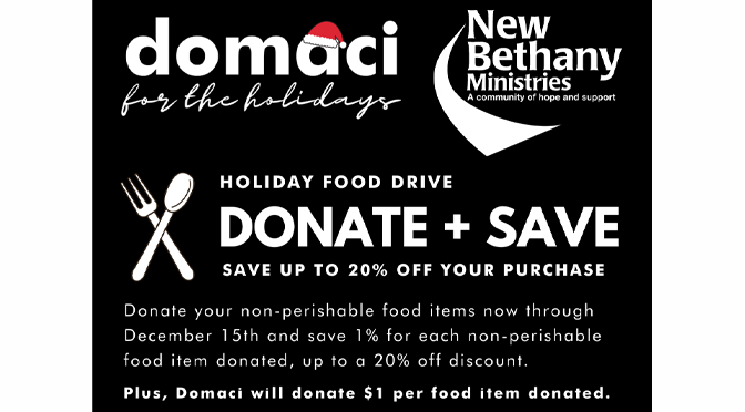 Domaci Partners with New Bethany Ministries to Fight Hunger this Holiday Season