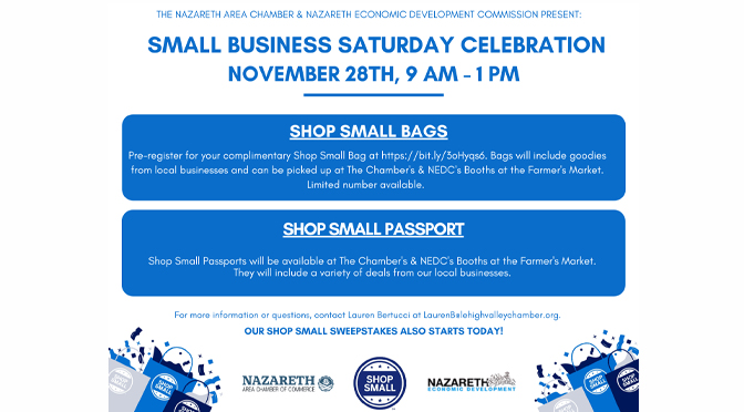 Nazareth Area Chamber & Nazareth Economic Development Commission  to Host 2020 Small Business Saturday Celebration
