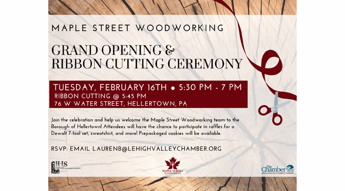 Grand Opening & Ribbon Cutting Ceremony to be hosted for  Maple Street Woodworking