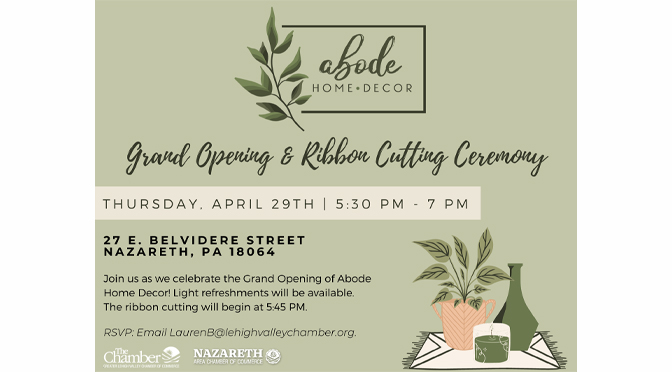 Grand Opening & Ribbon Cutting Ceremony to be held or Abode Home Decor