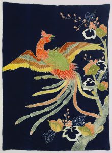 Japanese, Futon Cover, late 1800s, cotton plain weave with tsutsugaki (tubework resist dyed and painted decoration). Allentown Art Museum: purchase, gift of Kate Fowler Merle-Smith by Exchange, 1987 (1987.25)