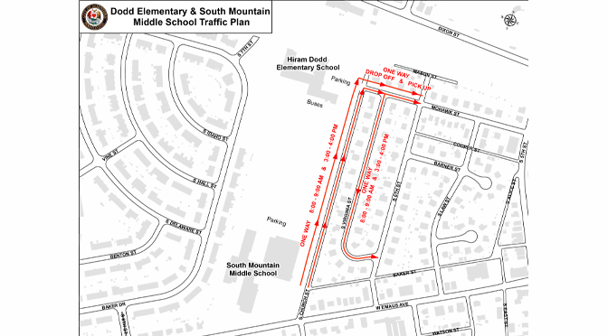 New Traffic Pattern in Dodd Elementary & South Mountain Middle School Area