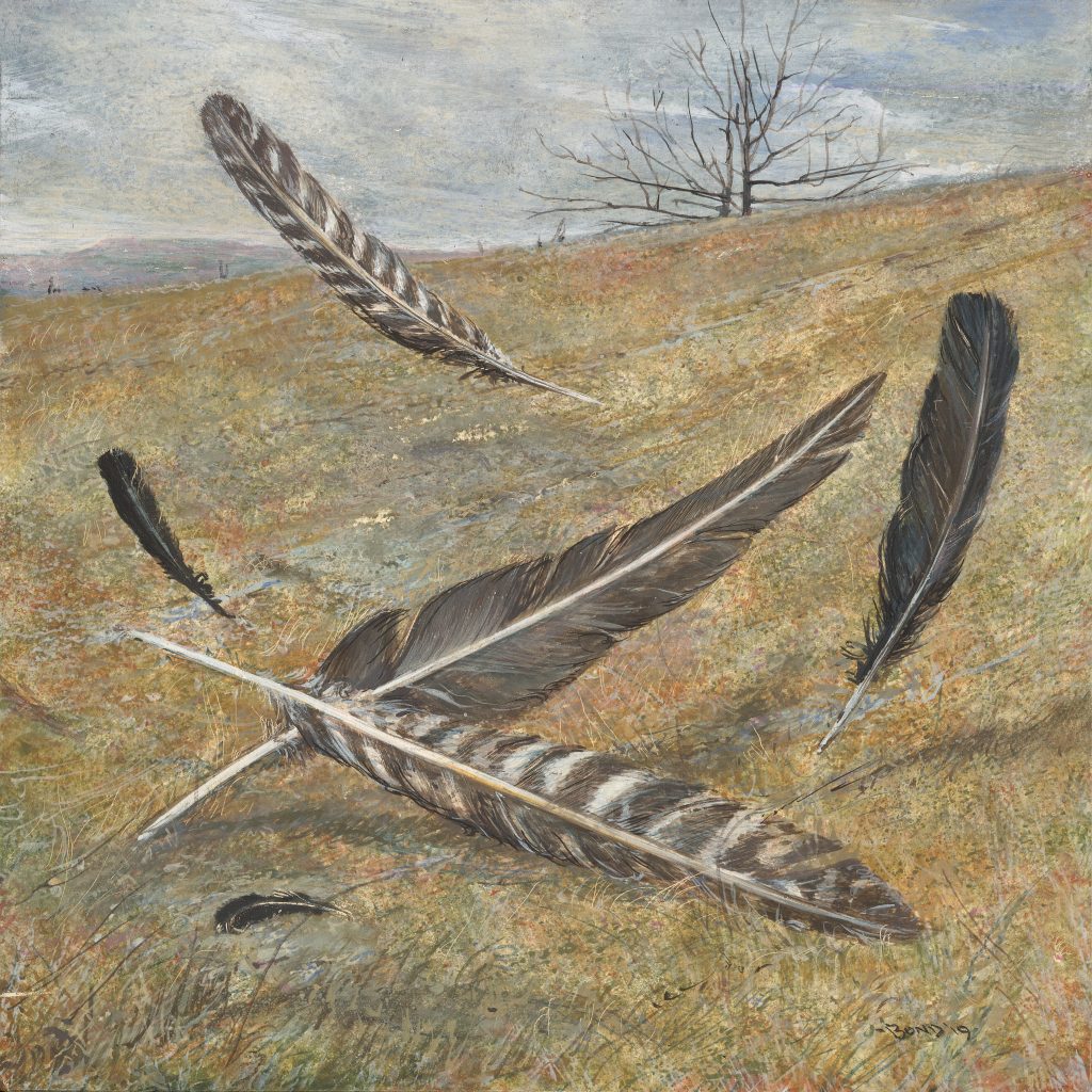 “Feathered Friends,” an egg tempera on wood panel, is among Jon Bond’s art featured at his “Mountain Magic” exhibition at Hawk Mountain Sanctuary, Kempton, PA, May 27 – June 24, 2022. Photo Courtesy of Bond Customart.