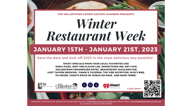 The Hellertown-Lower Saucon Winter Restaurant Week begins Sunday, January 15th