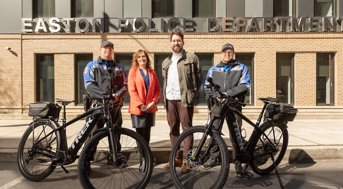 NEWLY DONATED E-BIKES TO HELP EASTON POLICE DEPARTMENT OFFICERS RESPOND MORE QUICKLY IN HILLY CITY