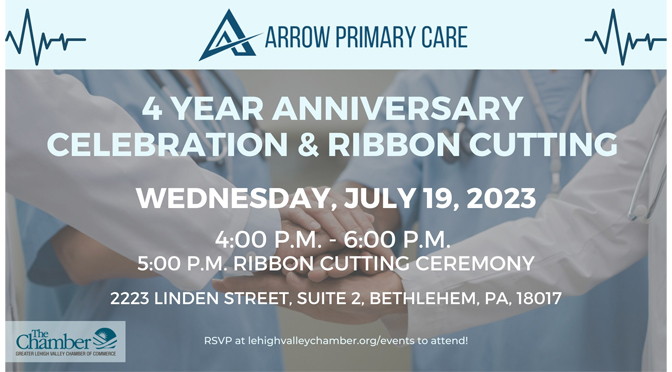 Arrow Primary Care, to host  4-Year Anniversary Celebration & Ribbon Cutting in Bethlehem