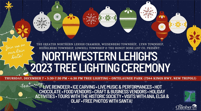Rainy Forecasts Postpone the 3rd Annual Northwestern   Lehigh Tree Lighting Ceremony at Ontelaunee Park to Thursday, December 7th