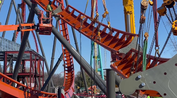 1st Ever Tilted Loop on a Dive Roller Coaster Connected as Iron Menace Continues to Come to Life